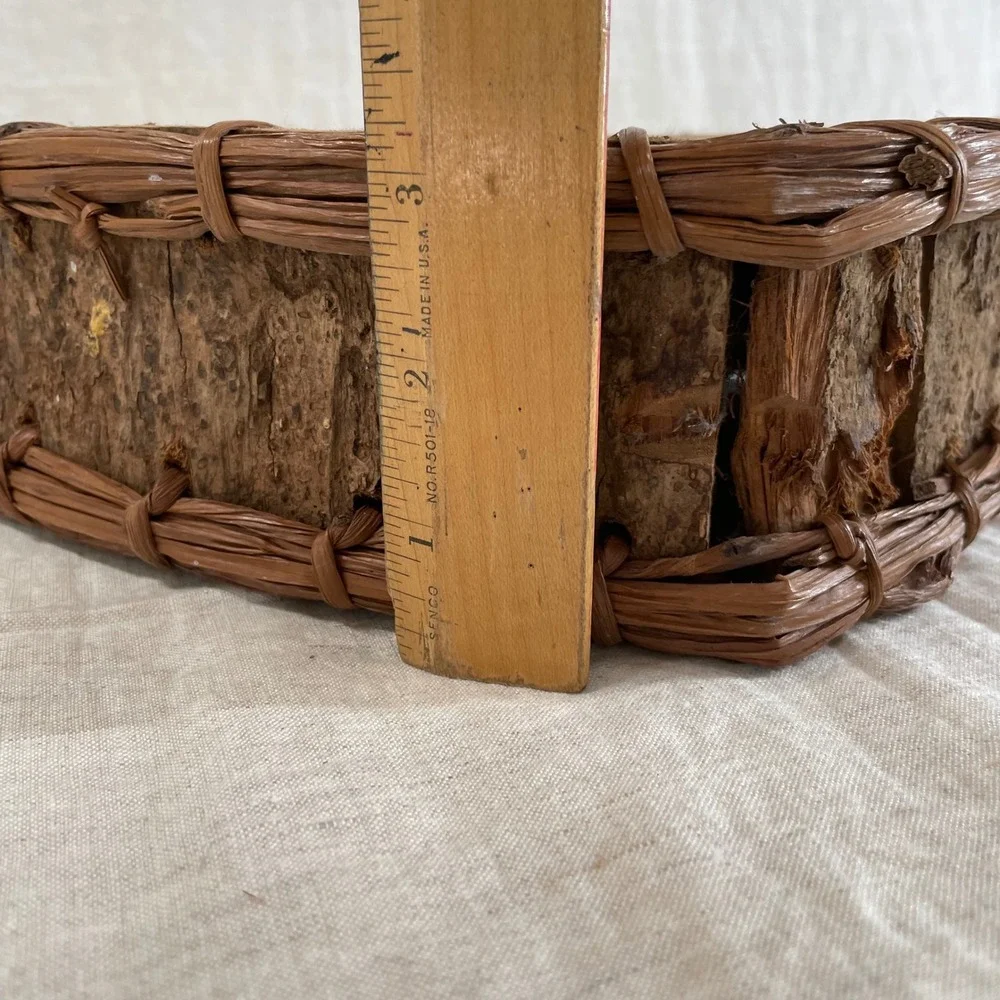 Vintage Heart Shaped Bark Basket Rustic Entryway Catchall Tray